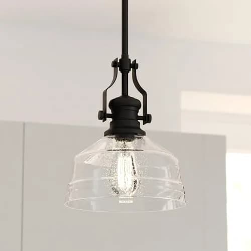 VAXCEL Beloit Mini Pendant for Kitchen Island, Farmhouse Style, Matte Black Finish, Clear Glass | Dimmable Ceiling Light thumbnail 2
