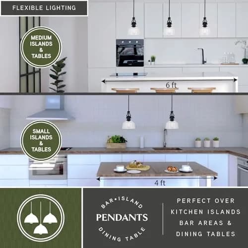 VAXCEL Beloit Mini Pendant for Kitchen Island, Farmhouse Style, Matte Black Finish, Clear Glass | Dimmable Ceiling Light thumbnail 3
