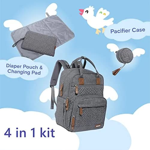 iniuniu Baby Diaper Bag Backpack, 4 in 1 kit Large Capacity Travel Backpack | Waterproof, Unisex, Gray thumbnail 2