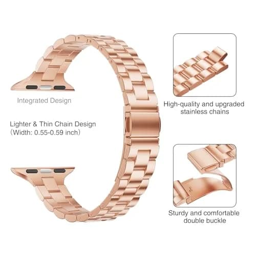 OMIU Stainless Steel Apple Watch Band 38mm-42mm | Slim, Adjustable & Waterproof (5.0-8.6 inch wrists) thumbnail 4