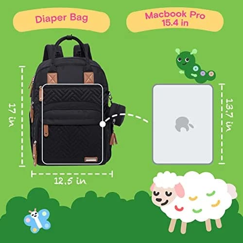 iniuniu Diaper Bag Backpack 2 Piece Set | Waterproof Travel Backpack with Changing Pad & Stroller Straps thumbnail 6