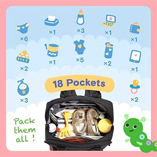 iniuniu Diaper Bag Backpack 2 Piece Set | Waterproof Travel Backpack with Changing Pad & Stroller Straps thumbnail 4