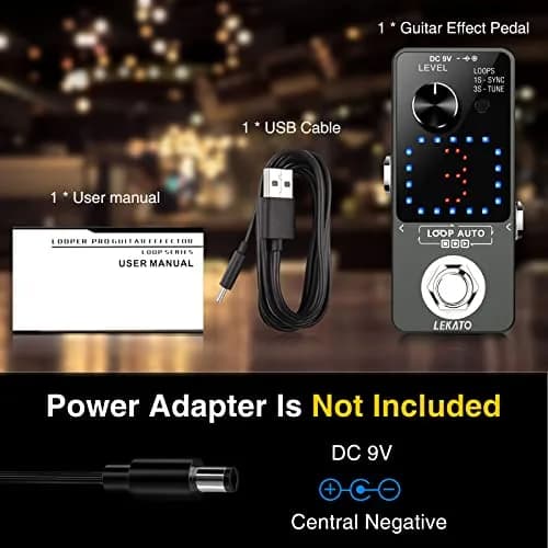LEKATO Loop Auto Guitar Looper Pedal with Tuner & USB | 18 Min Record Time, 3 Loops, Unlimited Overdubs thumbnail 6