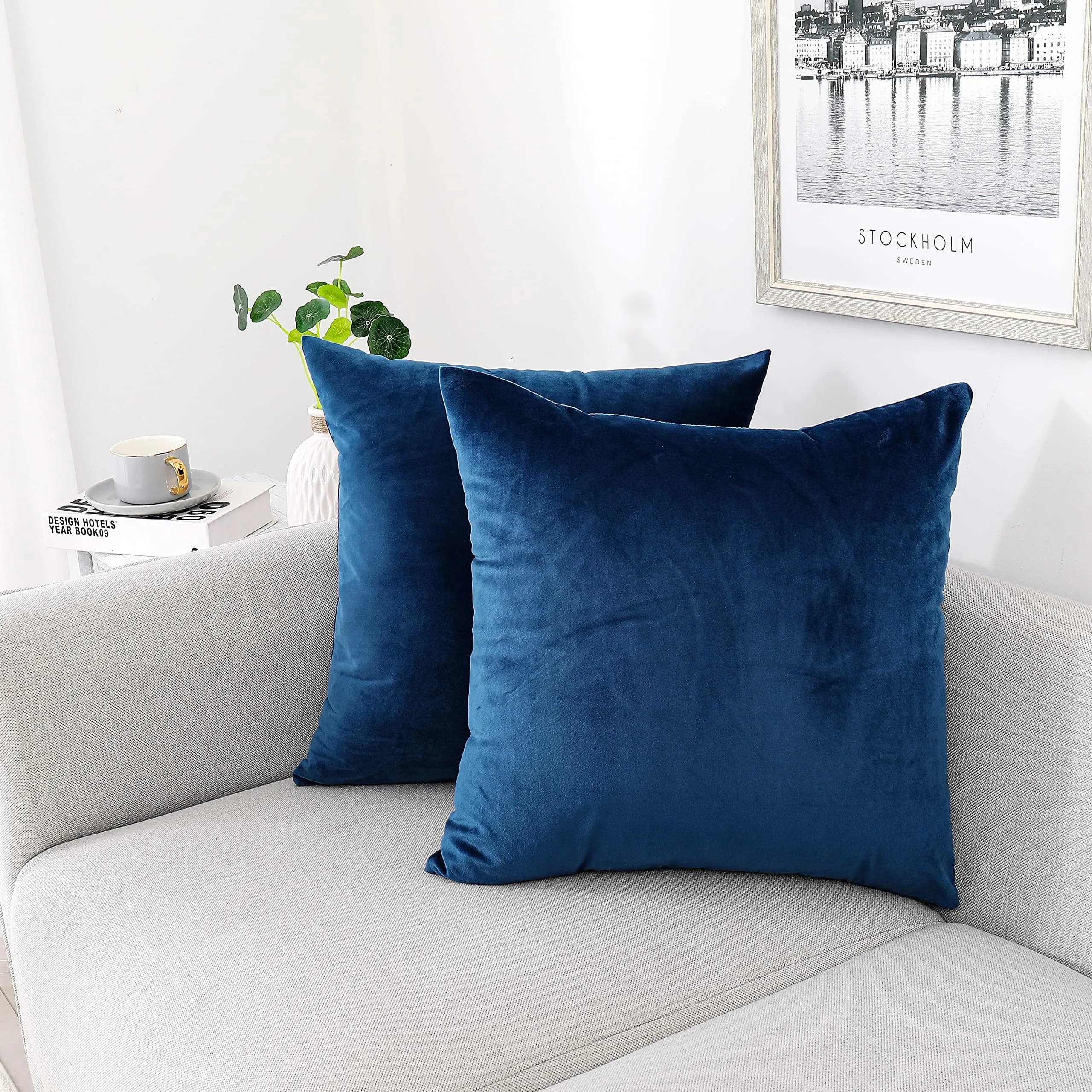 NiNi ALL Blue Velvet Throw Pillow Covers 18x18 | Elegant Decor for Couch & Bed — Blue