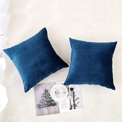 NiNi ALL Blue Velvet Throw Pillow Covers 18x18 | Elegant Decor for Couch & Bed thumbnail 2