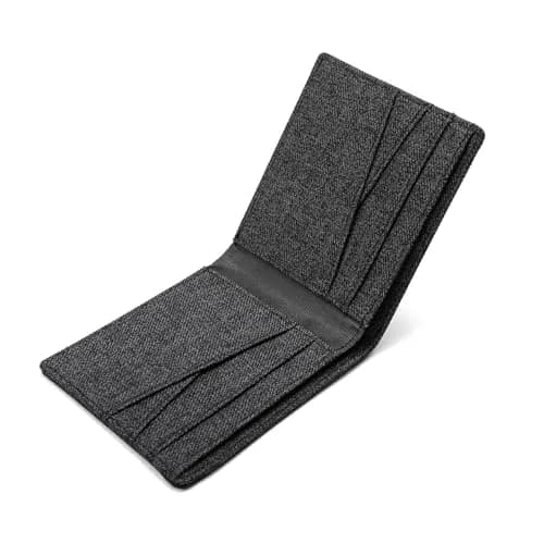 Lanyani Wallets For Boys Men Kids Teens Teenager Fabric RFID Blocking Bifold Wallet Small Thin (Crosshatch Black) | RFID Protected thumbnail 2
