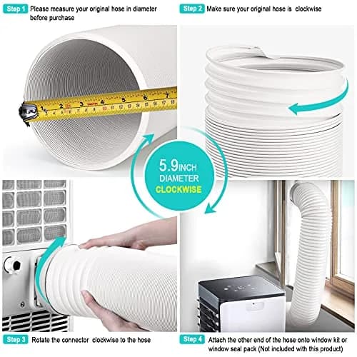 Jin&Bao 5.9" (6") AC Exhaust Hose 78.7" Universal CW Thread Replacement | Heat-Resistant Polypropylene & Stainless Steel thumbnail 4