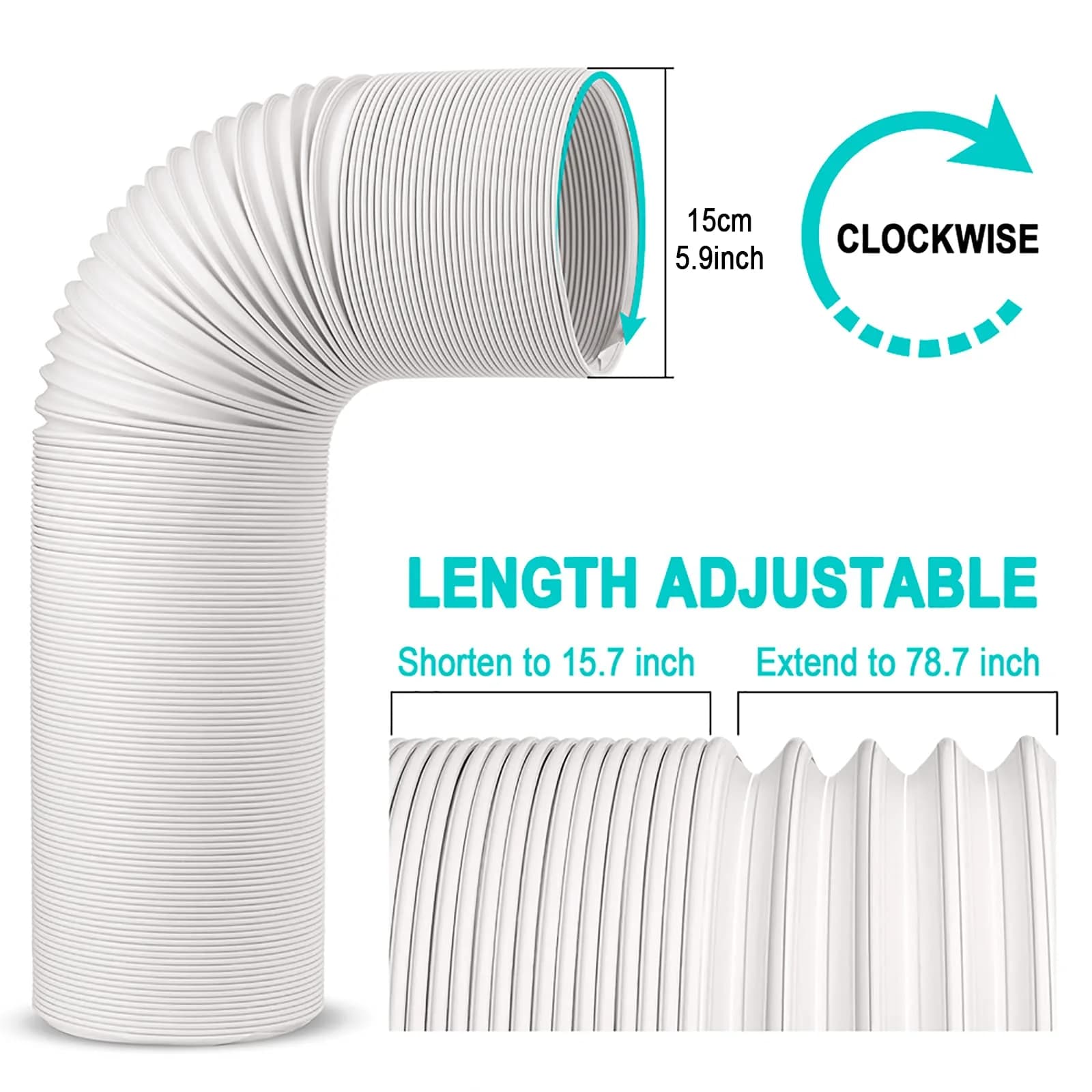 Jin&Bao 5.9" (6") AC Exhaust Hose 78.7" Universal CW Thread Replacement | Heat-Resistant Polypropylene & Stainless Steel - view 2