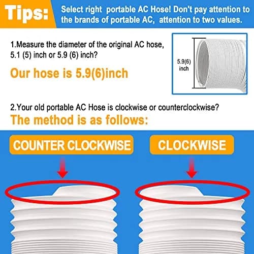 Jin&Bao 5.9" (6") AC Exhaust Hose 78.7" Universal CW Thread Replacement | Heat-Resistant Polypropylene & Stainless Steel thumbnail 3