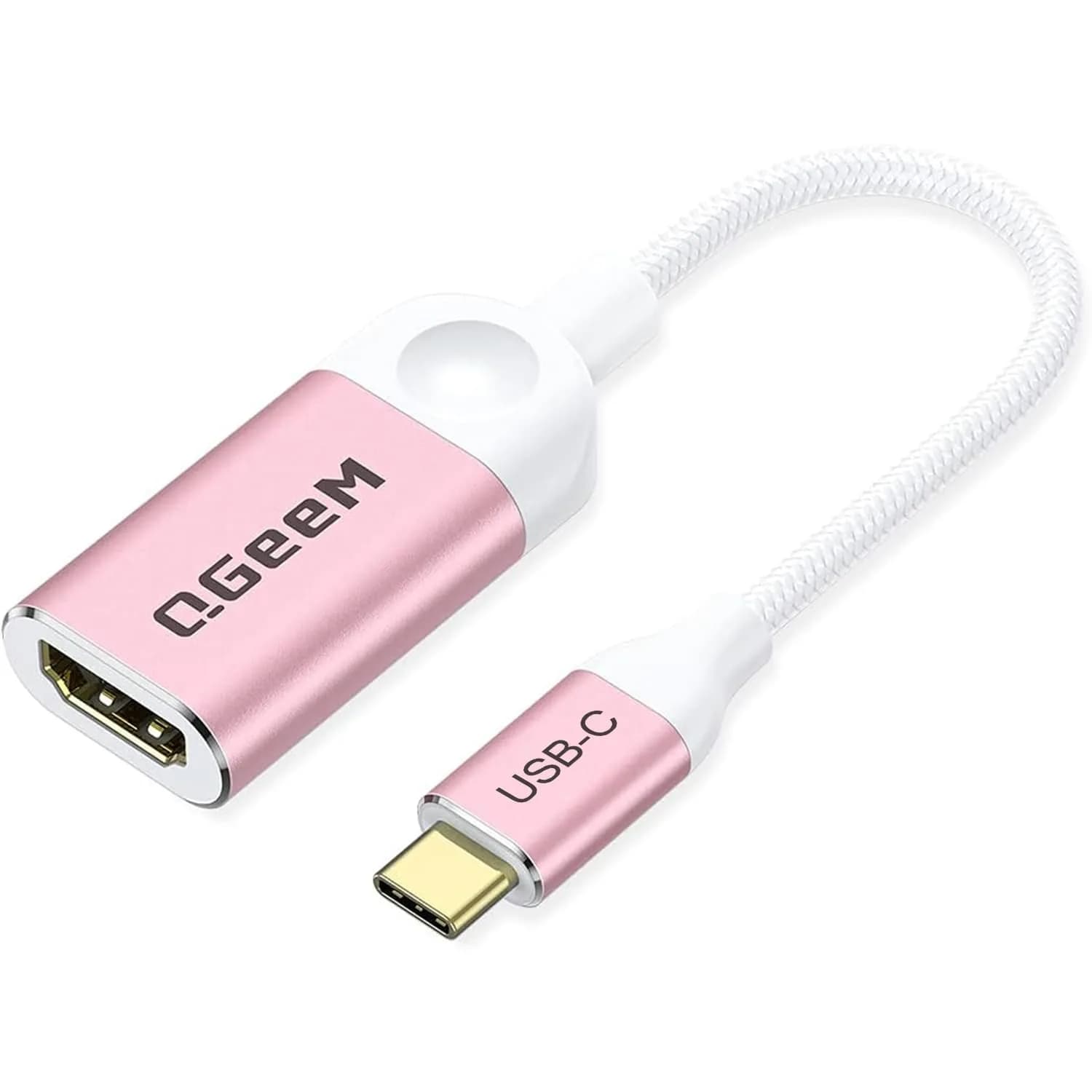 QGeeM USB C to HDMI Adapter, 4K Type C to HDMI Cable for Laptop Phone | Plug & Play, 30Hz — Pink
