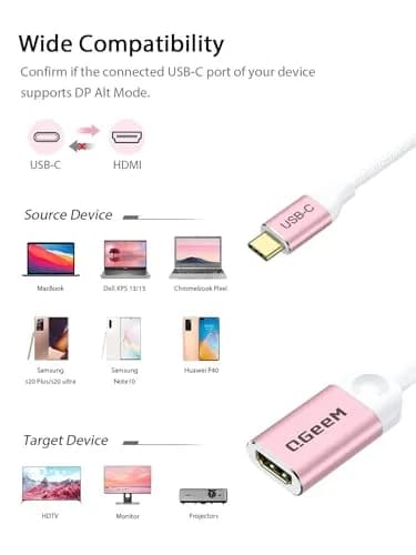 QGeeM USB C to HDMI Adapter, 4K Type C to HDMI Cable for Laptop Phone | Plug & Play, 30Hz thumbnail 2
