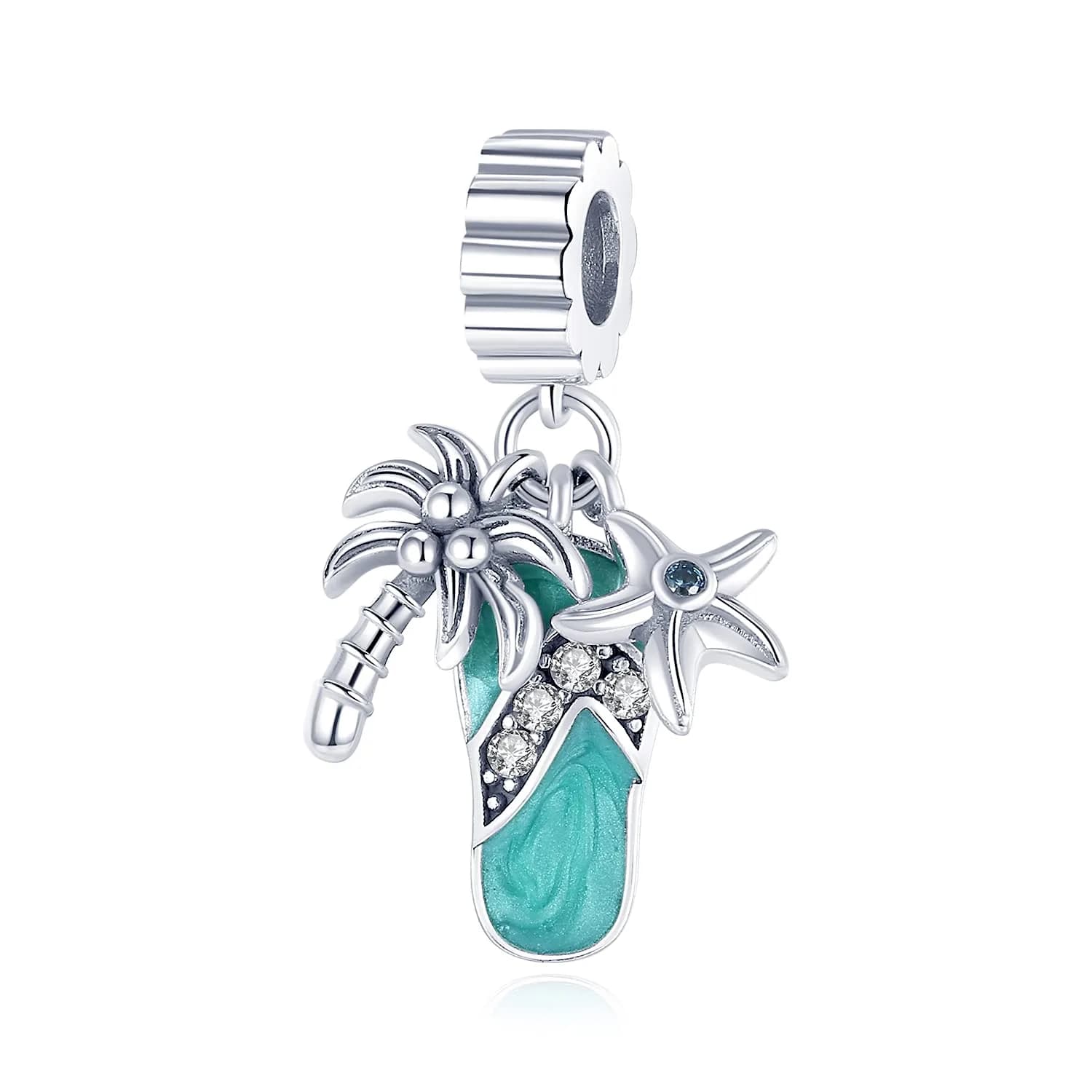 MULA 925 Sterling Silver Charms for Bracelets & Necklaces | Airplane & Passport — Palm Tree Flip Flop Shoe