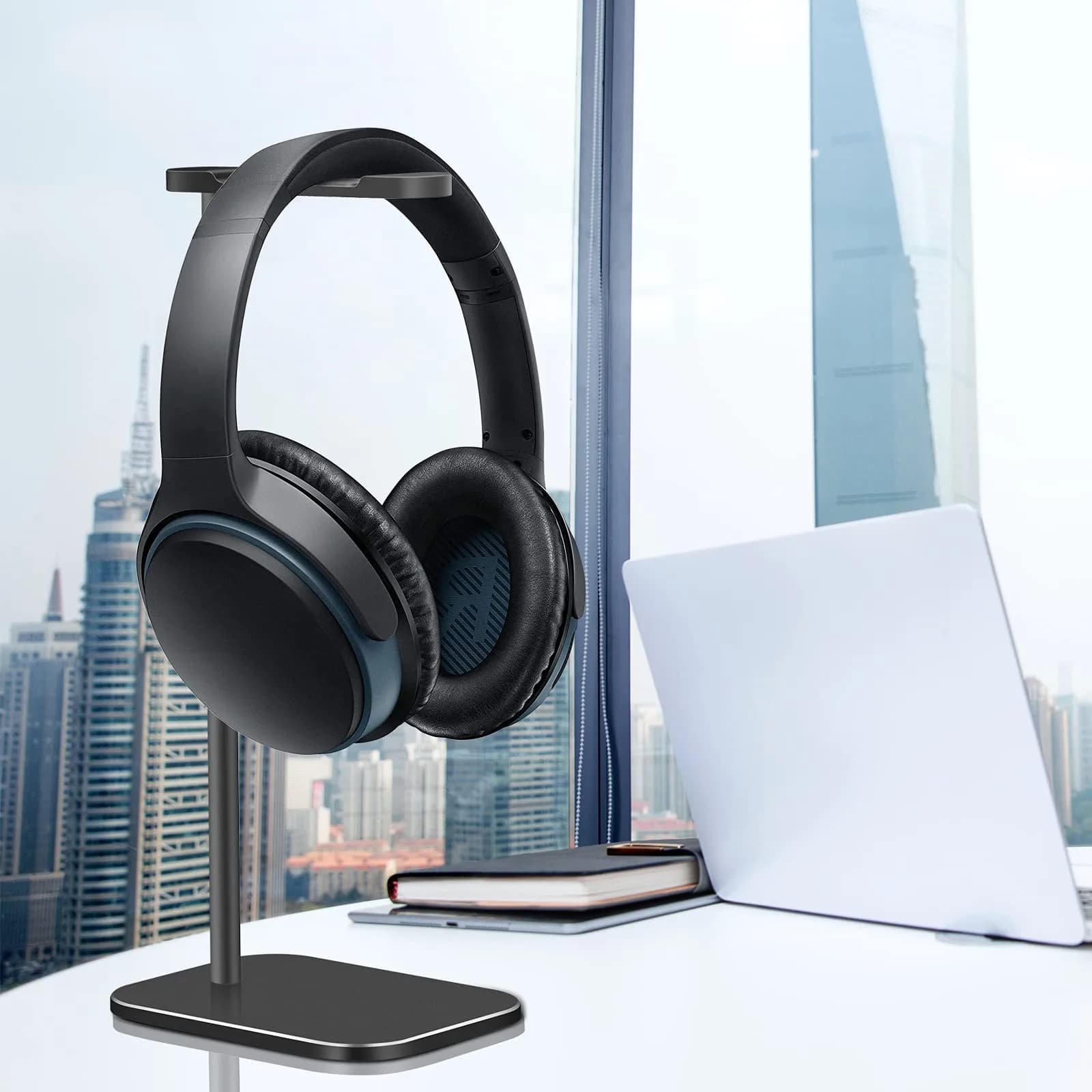 SHUOSUO Black Aluminum Headphone Stand with Solid Metal Base | Modern Minimalistic Design - view 2