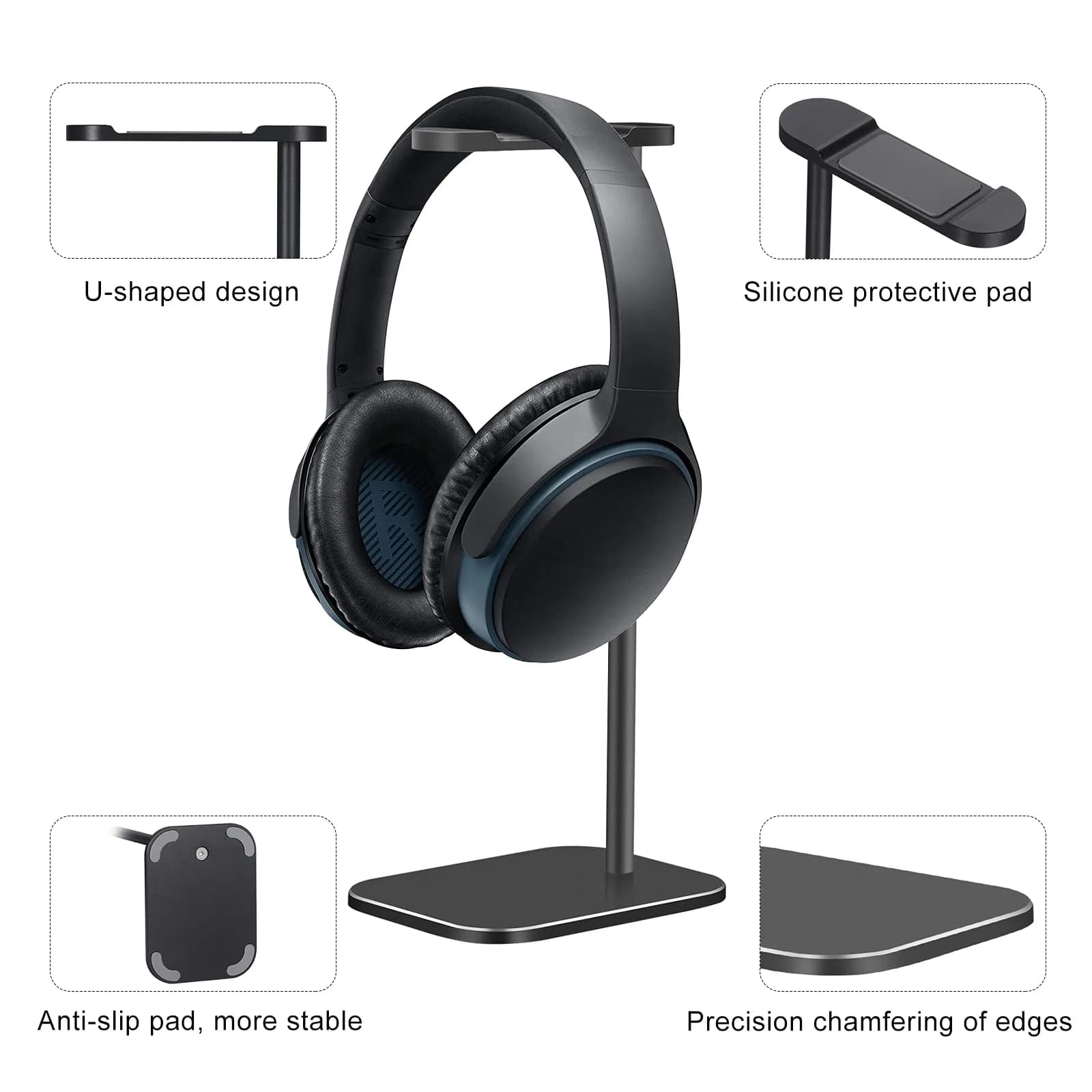 SHUOSUO Black Aluminum Headphone Stand with Solid Metal Base | Modern Minimalistic Design - view 4