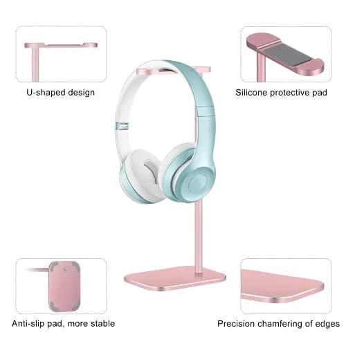 SHUOSUO Aluminum Headphone Stand with Solid Metal Base, Rose Gold | Desk Organizer for Most Headphones thumbnail 4