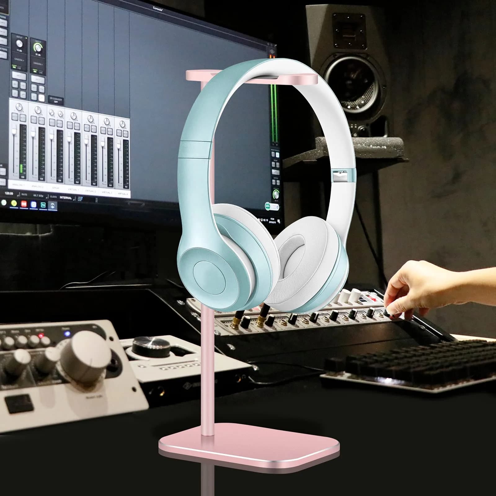 SHUOSUO Aluminum Headphone Stand with Solid Metal Base, Rose Gold | Desk Organizer for Most Headphones - view 7