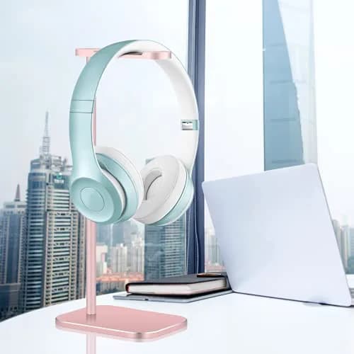 SHUOSUO Aluminum Headphone Stand with Solid Metal Base, Rose Gold | Desk Organizer for Most Headphones thumbnail 2