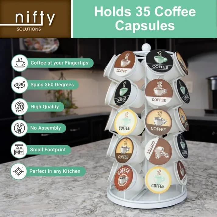 Nifty Solutions White Item Stand 35 K Cup Capacity | 360° Rotating Coffee Pod Organizer (13 Inch Tall) thumbnail 9