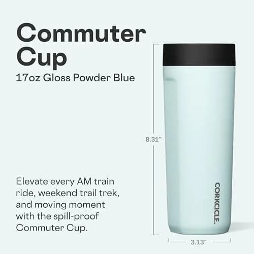 Corkcicle Commuter Cup 17 oz (503 ml) with 360° Sip Lid, Gloss Powder Blue | Insulated Stainless Steel Travel Mug thumbnail 2