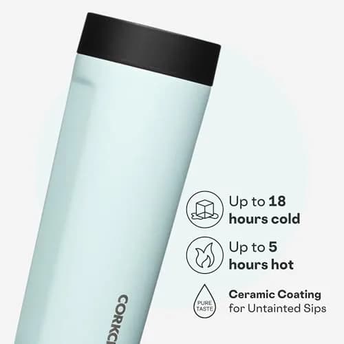 Corkcicle Commuter Cup 17 oz (503 ml) with 360° Sip Lid, Gloss Powder Blue | Insulated Stainless Steel Travel Mug thumbnail 3