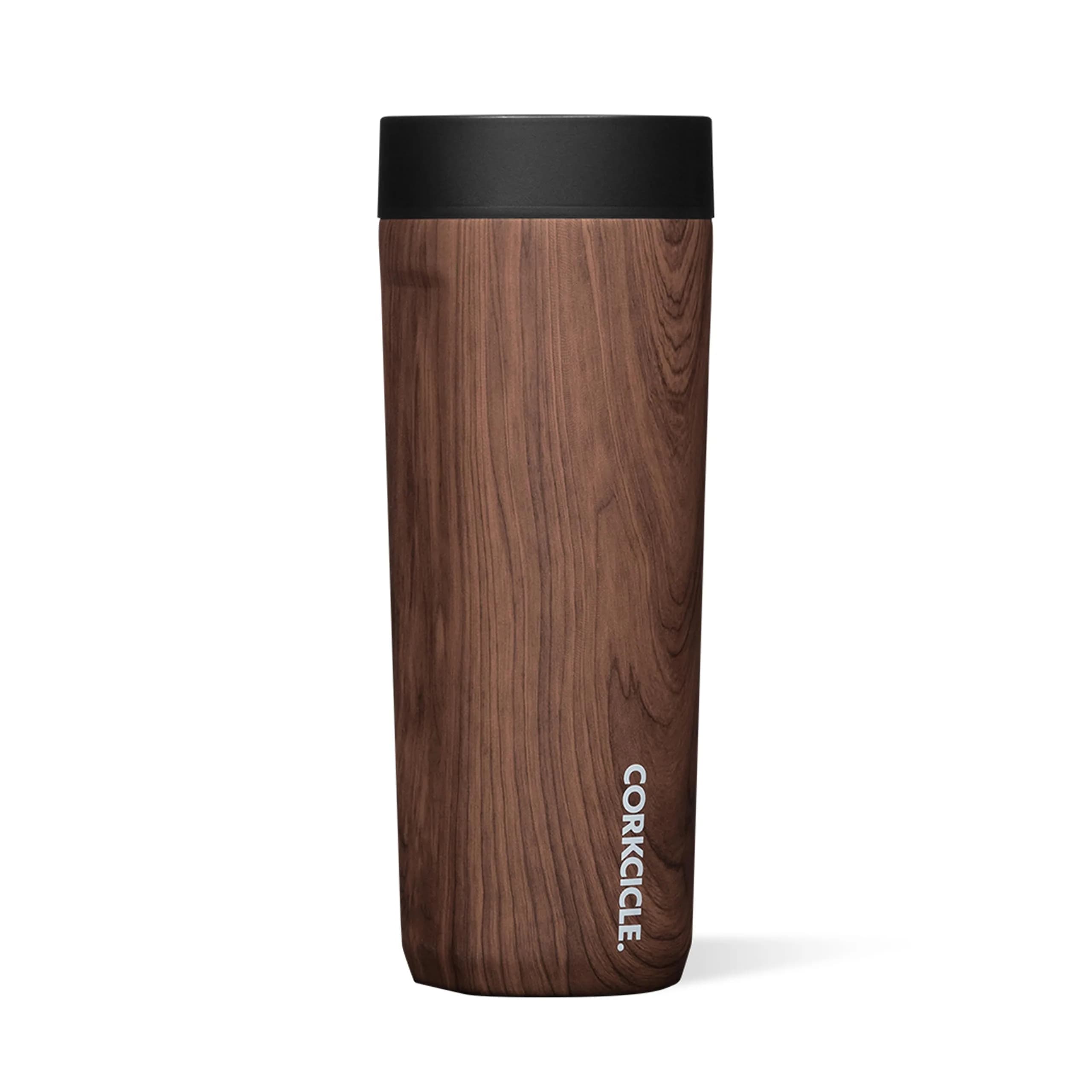 Corkcicle Commuter Cup 17 oz (503 ml) with 360° Sip Lid, Gloss Powder Blue | Insulated Stainless Steel Travel Mug — Walnut Wood / 17 Ounces