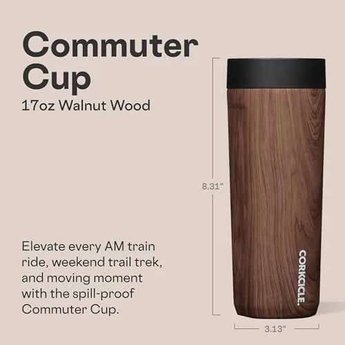 Corkcicle Commuter Cup 503ml (17 oz) Travel Mug with 360° Sip Lid, Walnut Wood thumbnail 2