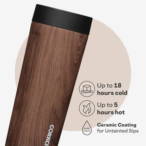 Corkcicle Commuter Cup 503ml (17 oz) Travel Mug with 360° Sip Lid, Walnut Wood thumbnail 3