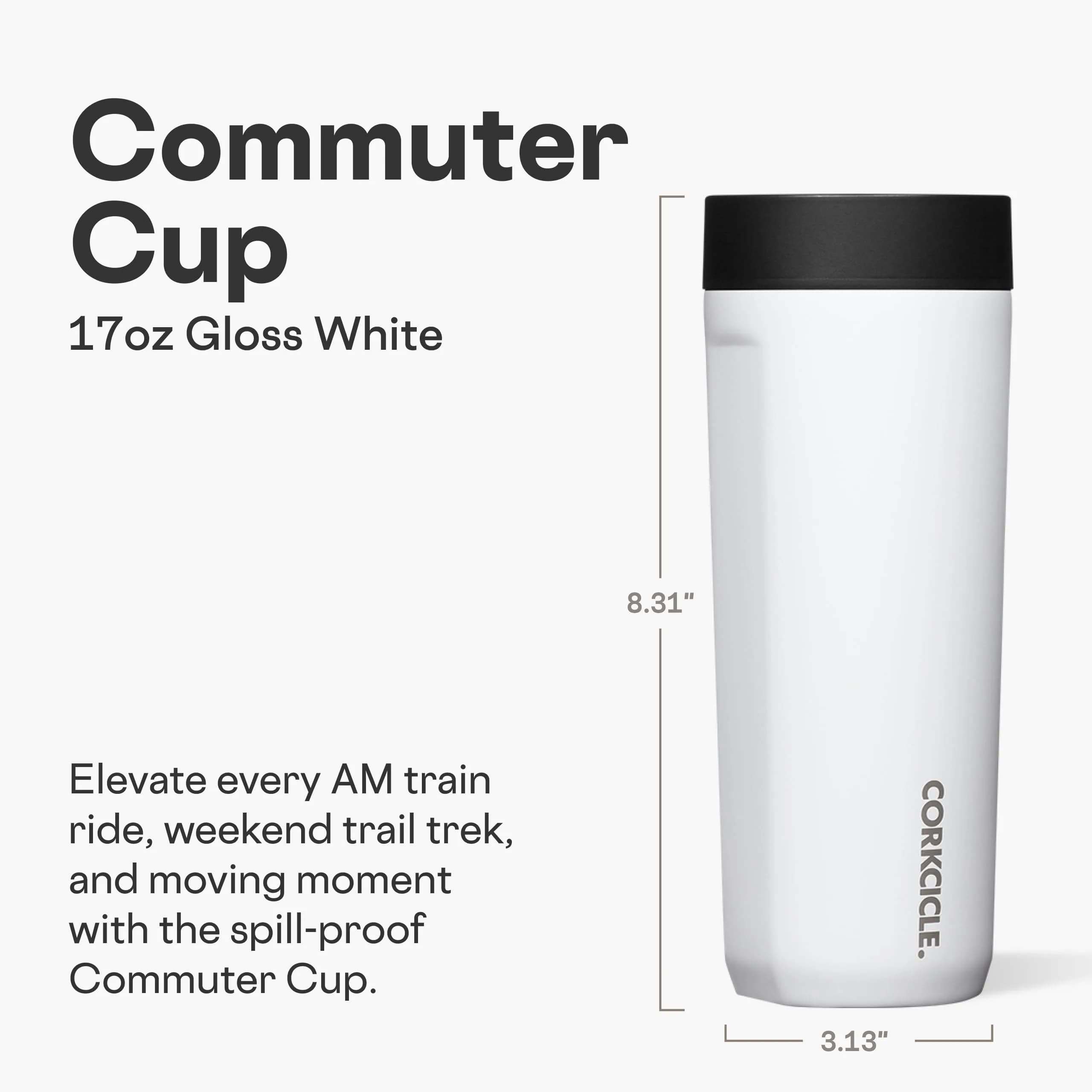 Corkcicle Commuter Cup 590ml (17 oz) Travel Mug with 360° Sip Lid, Gloss White | Keeps Drinks Cold 18 Hrs, Hot 5 Hrs - view 2