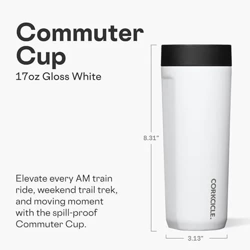 Corkcicle Commuter Cup 590ml (17 oz) Travel Mug with 360° Sip Lid, Gloss White | Keeps Drinks Cold 18 Hrs, Hot 5 Hrs thumbnail 2
