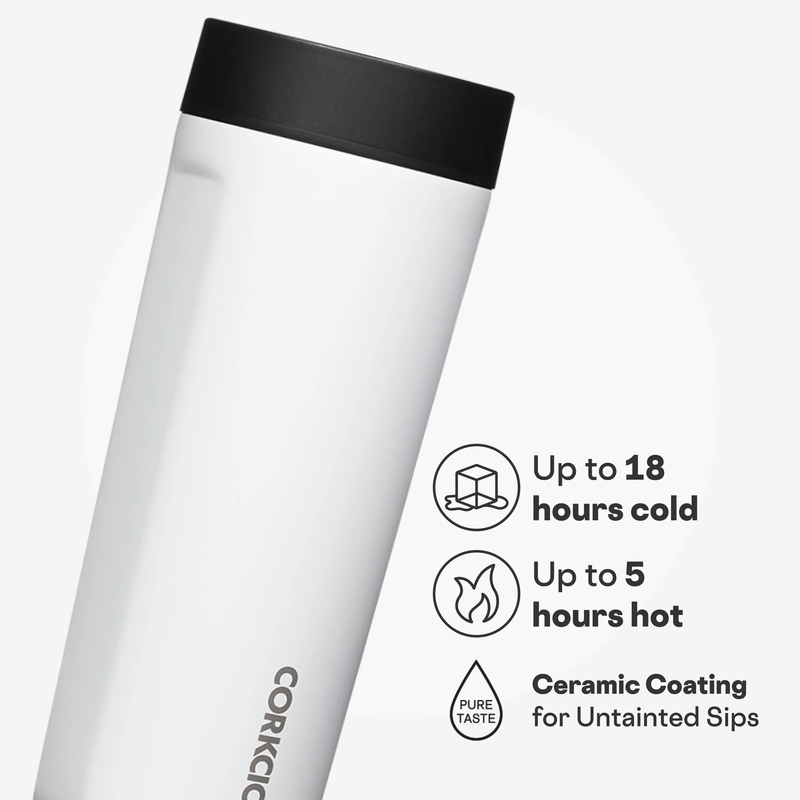 Corkcicle Commuter Cup 590ml (17 oz) Travel Mug with 360° Sip Lid, Gloss White | Keeps Drinks Cold 18 Hrs, Hot 5 Hrs - view 3