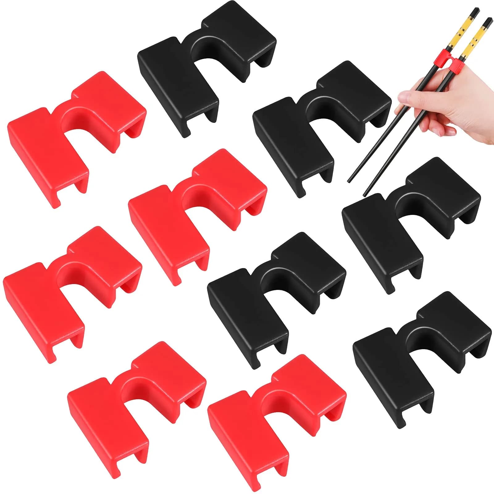 Patelai 10 Pcs Reusable Chopstick Helpers Training Chopstick, Red, Black | Adjustable, Safe for Beginners