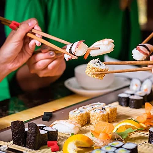 Patelai 10 Pcs Reusable Chopstick Helpers Training Chopstick, Red, Black | Adjustable, Safe for Beginners thumbnail 4