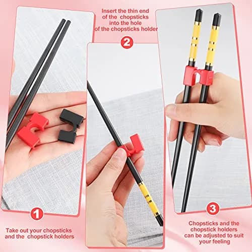 Patelai 10 Pcs Reusable Chopstick Helpers Training Chopstick, Red, Black | Adjustable, Safe for Beginners thumbnail 3