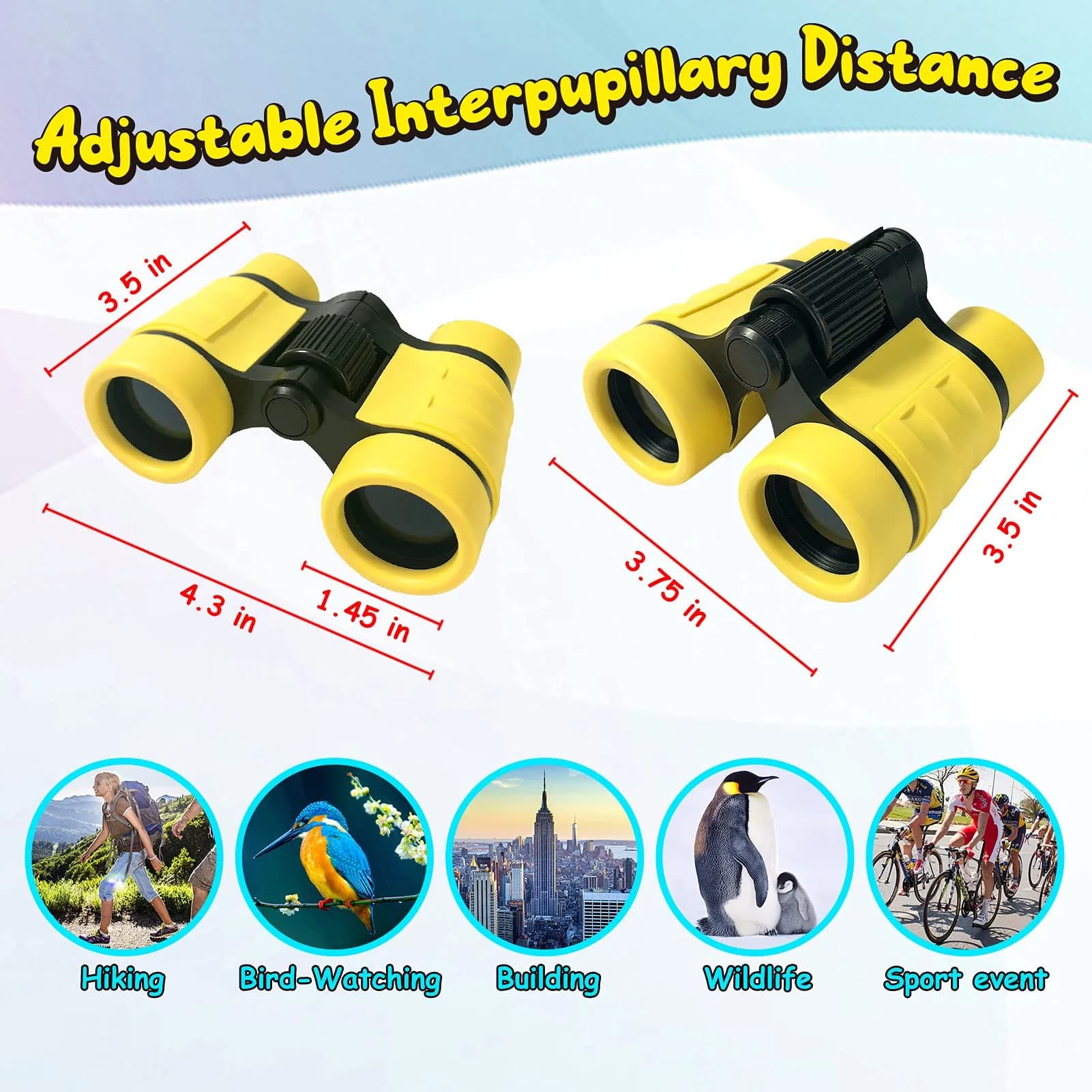 ESSENSON Kids Binoculars Yellow 4x30mm (150g) | Shockproof Outdoor Toy for Ages 3-12 - view 3