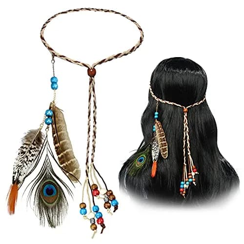 obmwang Boho Feather Headbands Indian Feather Headband Peacoak Headpieces Festival Costumes Hair Accessories for Women and Girls | Boho Chic Summer Accessory thumbnail 1