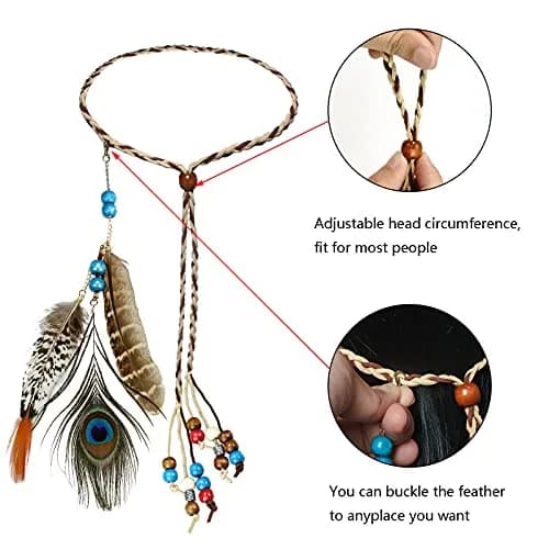 obmwang Boho Feather Headbands Indian Feather Headband Peacoak Headpieces Festival Costumes Hair Accessories for Women and Girls | Boho Chic Summer Accessory thumbnail 2