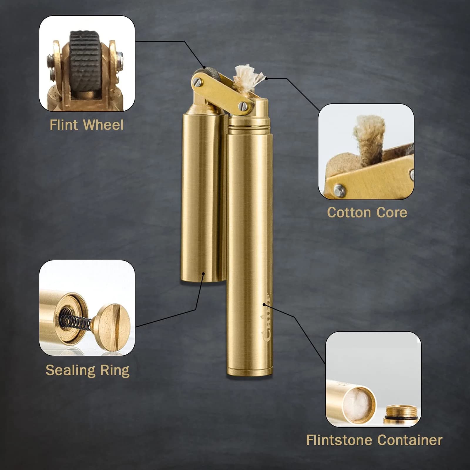 DOUBFIVSY Vintage Windproof Refillable Kerosene Lighter, Antique Brass Trench Design with Gift Box | Cool Trench Lighters for Men Dad Husband - view 2
