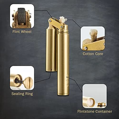 DOUBFIVSY Vintage Windproof Refillable Kerosene Lighter, Antique Brass Trench Design with Gift Box | Cool Trench Lighters for Men Dad Husband thumbnail 2