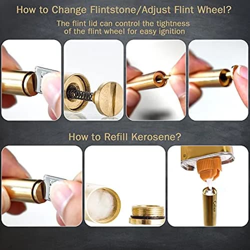 DOUBFIVSY Vintage Windproof Refillable Kerosene Lighter, Antique Brass Trench Design with Gift Box | Cool Trench Lighters for Men Dad Husband thumbnail 3