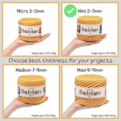 Bobilon Cotton T-Shirt Yarn 5-7mm | Soft Jersey Ribbon for Crochet & DIY (Snow White, 110 yards) thumbnail 2