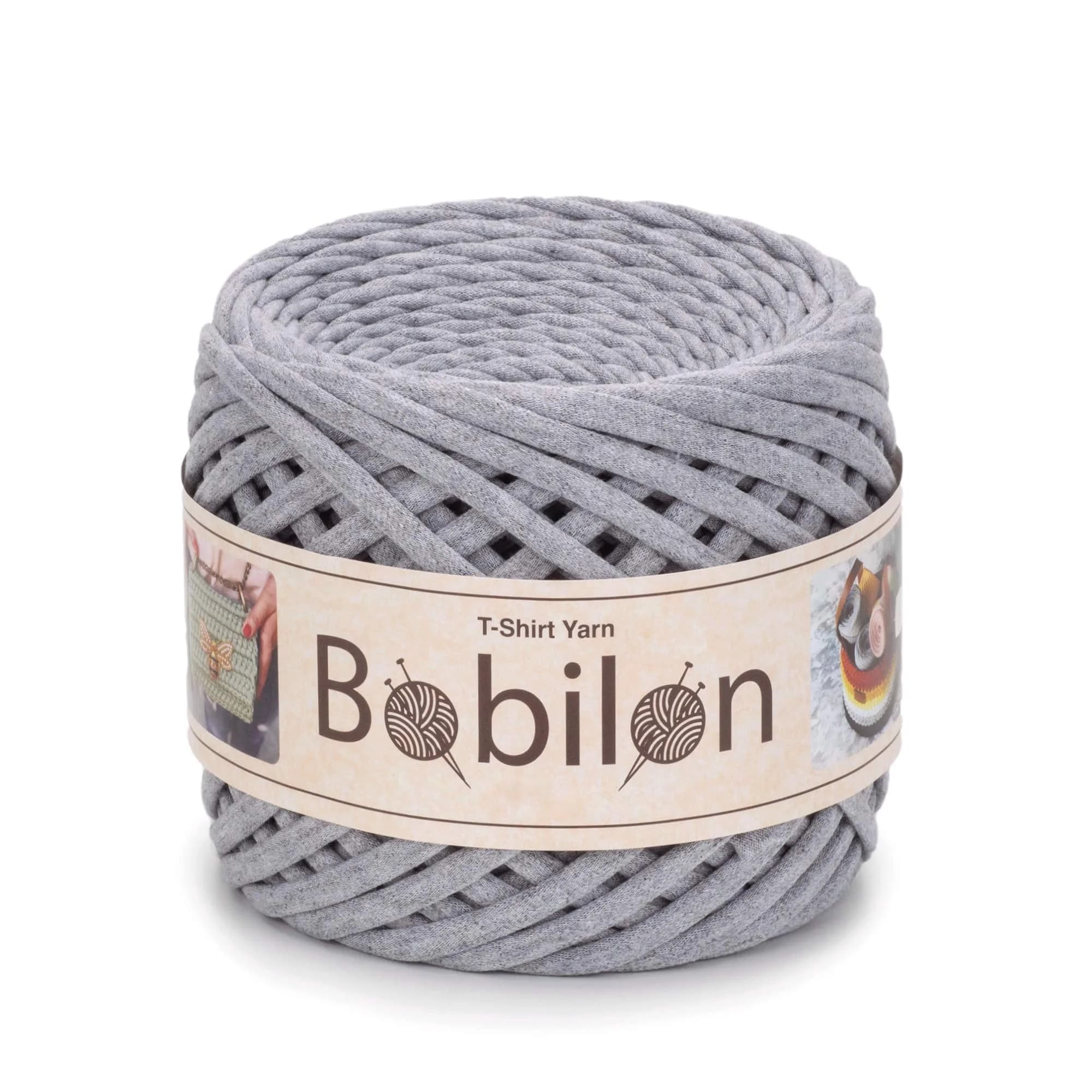 Bobilon Cotton T-Shirt Yarn 5-7mm | Soft Jersey Ribbon for Crochet & DIY (Snow White, 110 yards) — Gray Melange Limited