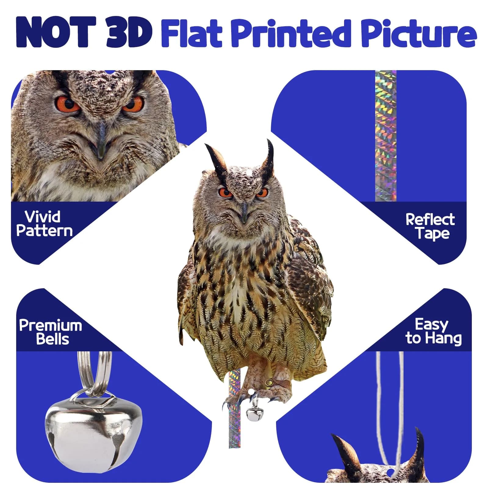 Kungfu Mall Fake Owl Garden Decor 81.28 cm (32 inches) | Plastic Bird Scarer with Reflective Tape - view 2