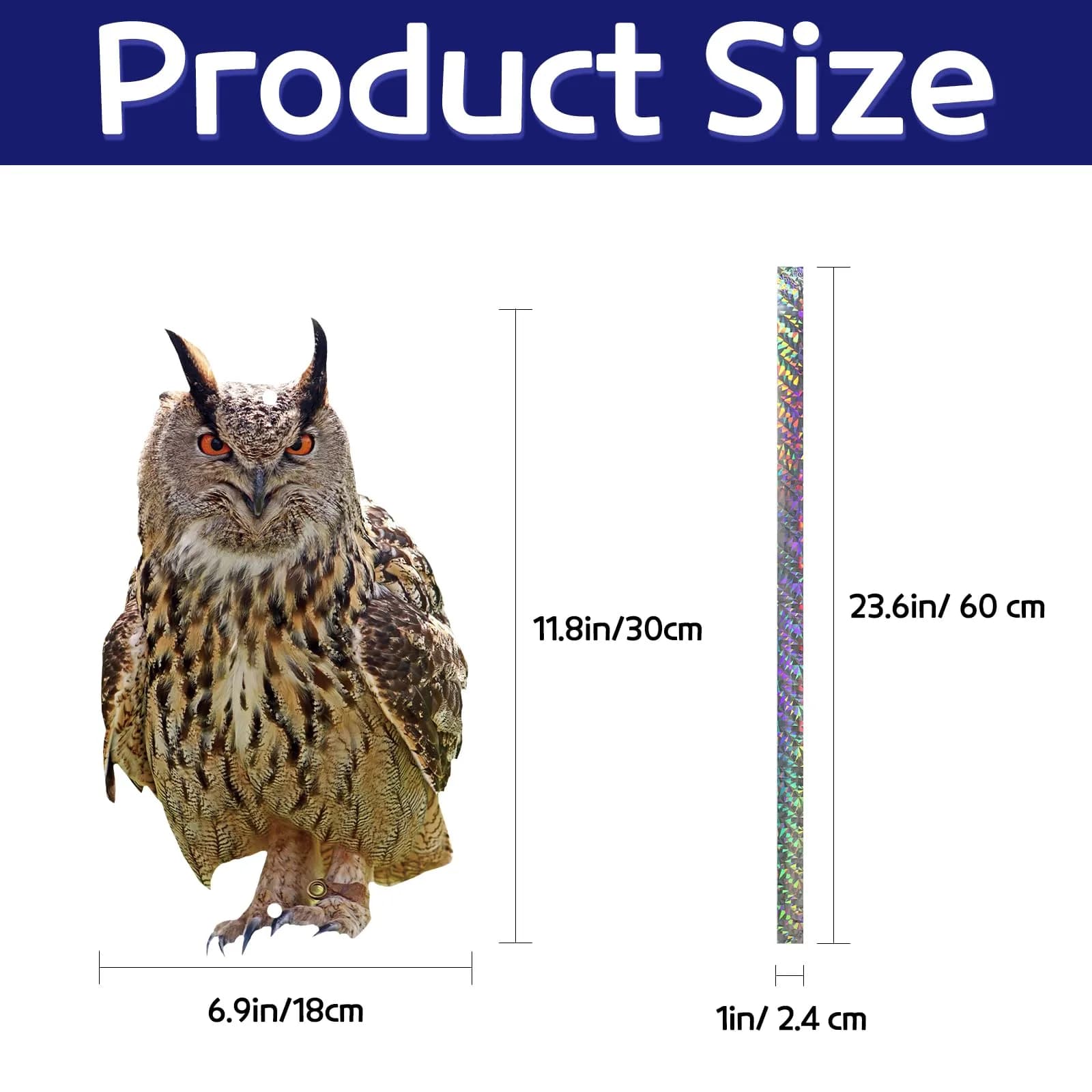 Kungfu Mall Fake Owl Garden Decor 81.28 cm (32 inches) | Plastic Bird Scarer with Reflective Tape - view 3