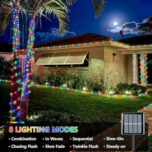YEGUO Solar Rope Lights Waterproof 66ft 200 LED Multicolor | 8 Modes, IP44, Outdoor Use thumbnail 2