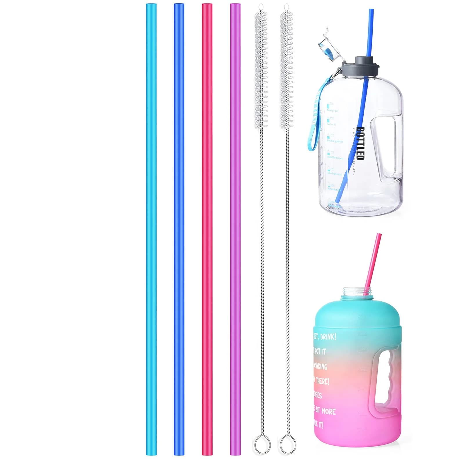 ALINK 15 inch Extra Long Reusable Silicone Straws | Flexible, BPA-Free, 4-Pack for Large Water Bottles & Jug — Multicolor