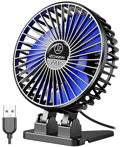 JZCreater USB Desk Fan, Mini Portable Fans, 3 Speeds, Black Blue | Strong Wind & Quiet Personal Cooling thumbnail 1