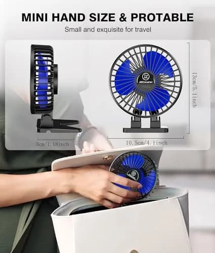 JZCreater USB Desk Fan, Mini Portable Fans, 3 Speeds, Black Blue | Strong Wind & Quiet Personal Cooling thumbnail 6