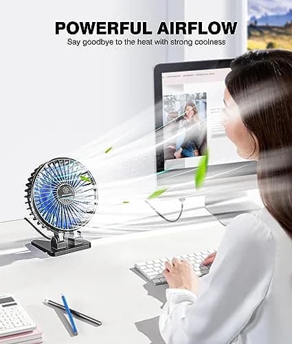 JZCreater USB Desk Fan, Mini Portable Fans, 3 Speeds, Black Blue | Strong Wind & Quiet Personal Cooling thumbnail 2