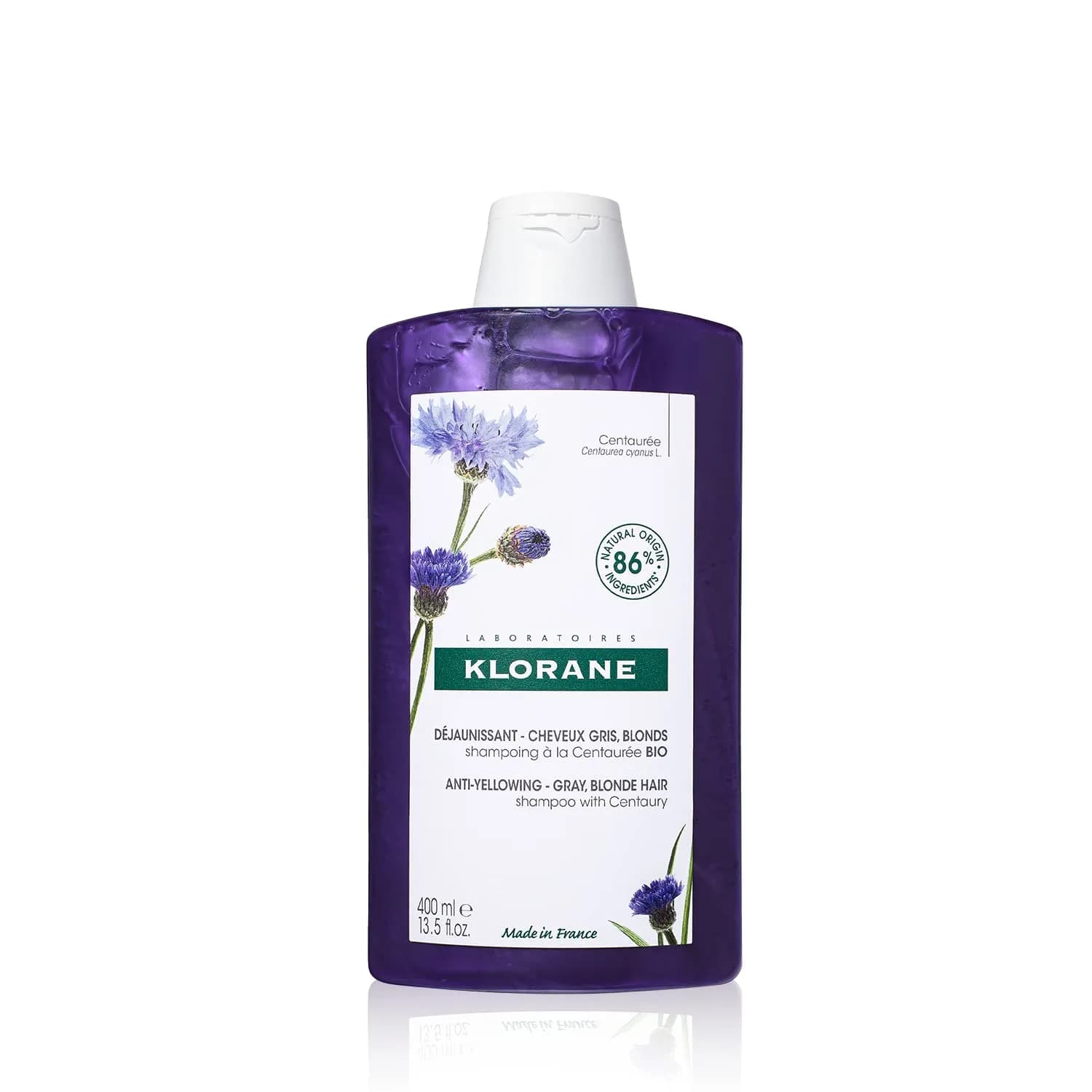 Klorane Purple Anti-Yellowing Shampoo with Centaury 13.5 Fl Oz | Neutralizes yellow tones, nourishes & enhances silver highlights