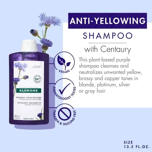 Klorane Purple Anti-Yellowing Shampoo with Centaury 13.5 Fl Oz | Neutralizes yellow tones, nourishes & enhances silver highlights thumbnail 2